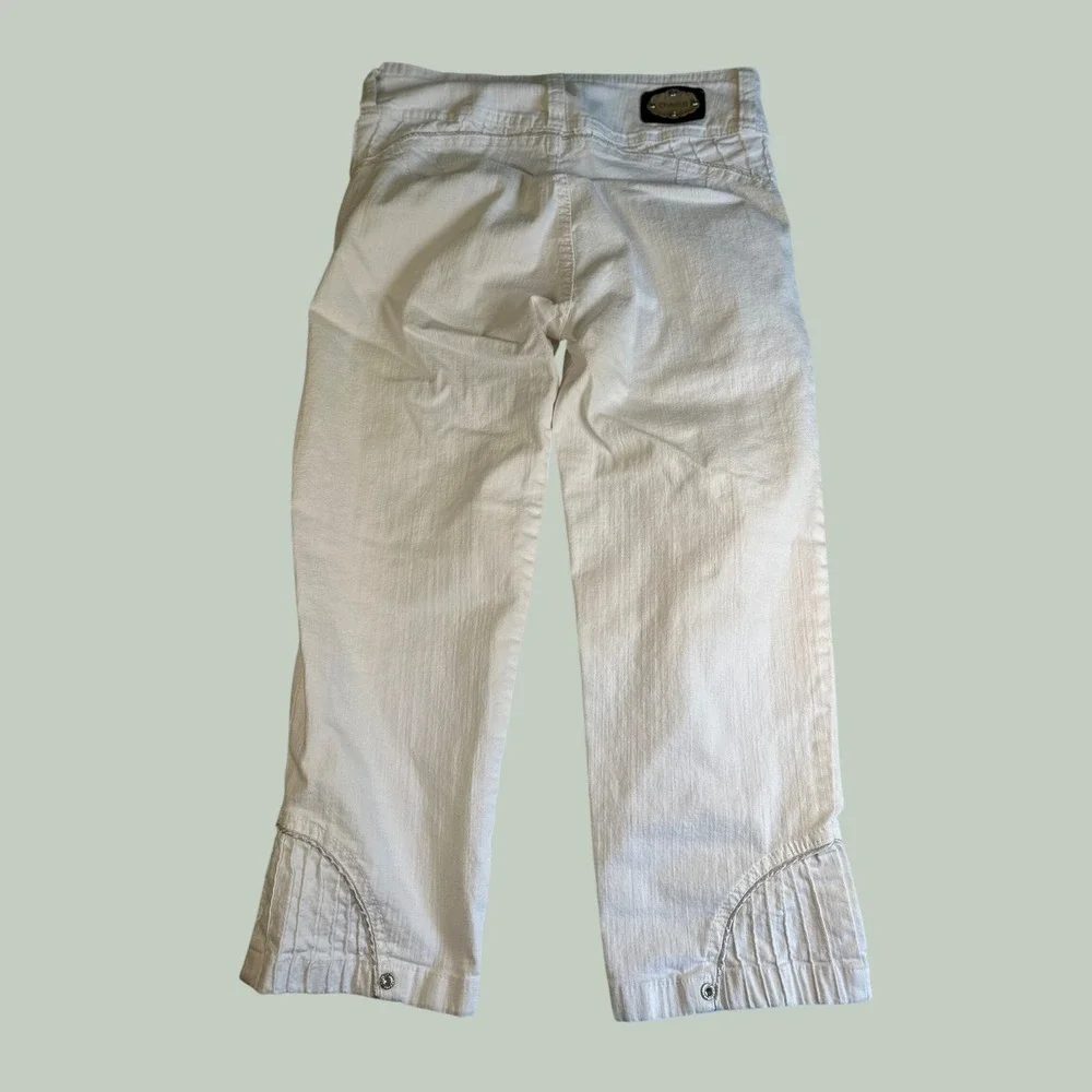 Inspiracion Latina Colombian Capri Pants Y2K White Denim Rhinestone Size 12